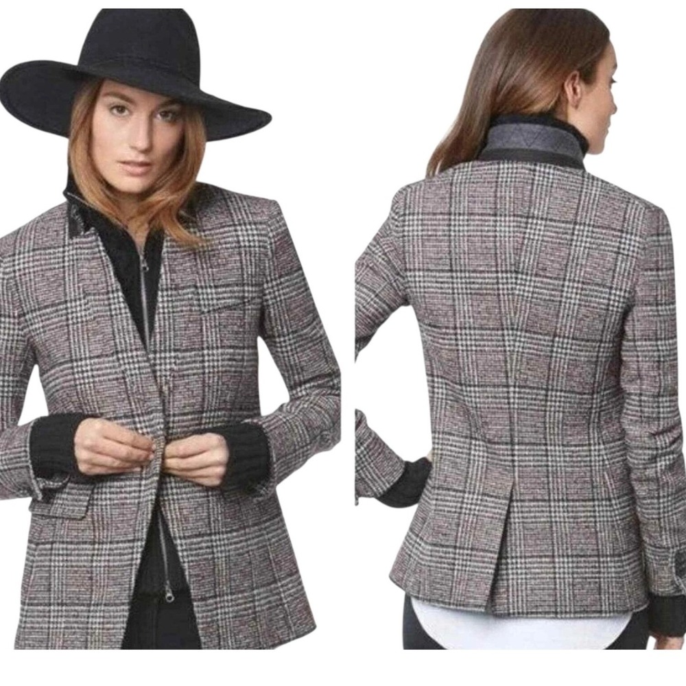Veronica Beard Cutaway Up-Collar Plaid Dickey Blazer Wool Blend Burgundy gray 4 - Picture 11 of 11